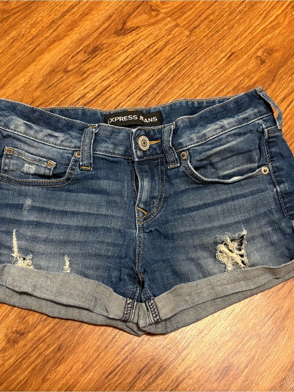 Express Women’s Blue Distressed Denim Shorts - Size 00